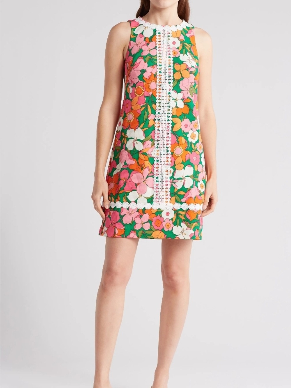 Eliza J Women's NWT Size 8 Floral Sleeveless Shift Dress w/Lace Accents